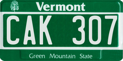 VT license plate CAK307