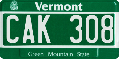 VT license plate CAK308