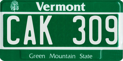 VT license plate CAK309