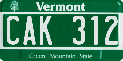 VT license plate CAK312
