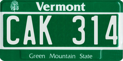 VT license plate CAK314