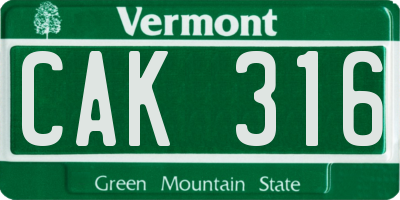 VT license plate CAK316