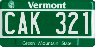 VT license plate CAK321