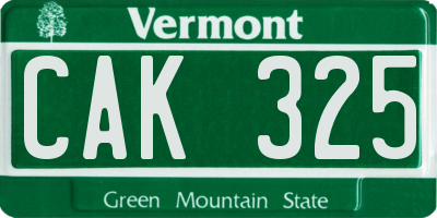 VT license plate CAK325