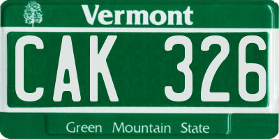 VT license plate CAK326