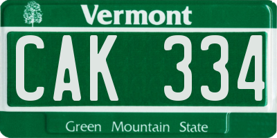 VT license plate CAK334