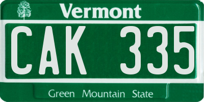 VT license plate CAK335