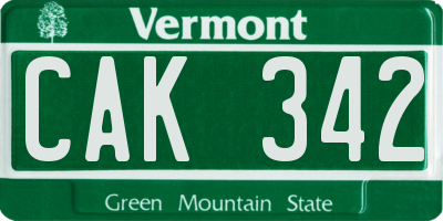 VT license plate CAK342
