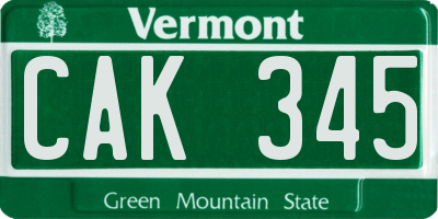 VT license plate CAK345