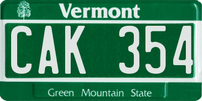 VT license plate CAK354