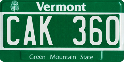 VT license plate CAK360