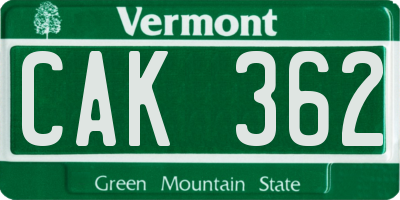 VT license plate CAK362