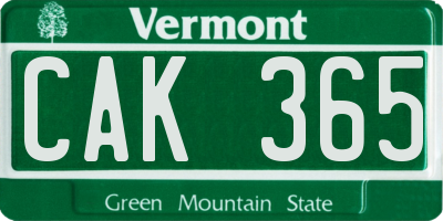 VT license plate CAK365
