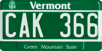 VT license plate CAK366