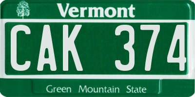 VT license plate CAK374