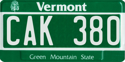 VT license plate CAK380