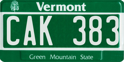 VT license plate CAK383