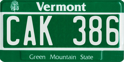 VT license plate CAK386