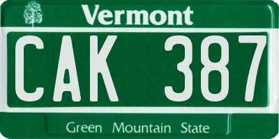 VT license plate CAK387