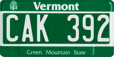 VT license plate CAK392