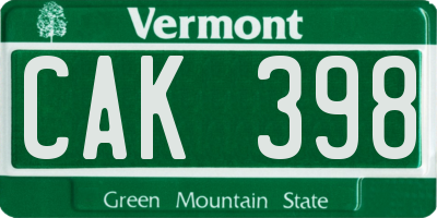 VT license plate CAK398