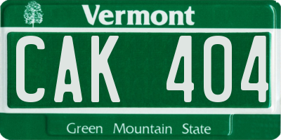 VT license plate CAK404