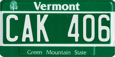 VT license plate CAK406