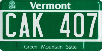 VT license plate CAK407