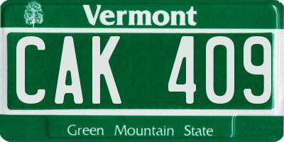VT license plate CAK409