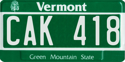 VT license plate CAK418