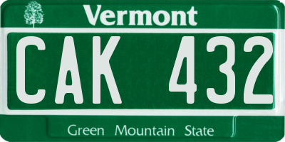 VT license plate CAK432
