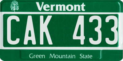 VT license plate CAK433