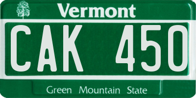 VT license plate CAK450