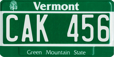 VT license plate CAK456
