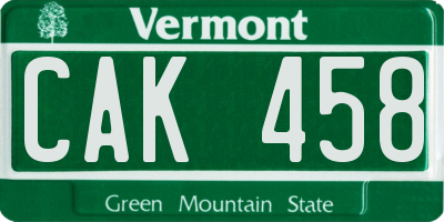 VT license plate CAK458