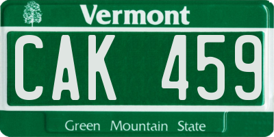 VT license plate CAK459