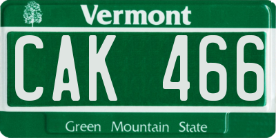 VT license plate CAK466
