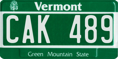 VT license plate CAK489