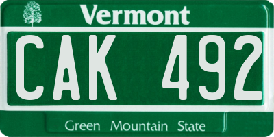 VT license plate CAK492