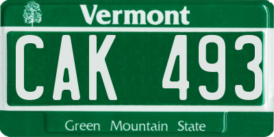 VT license plate CAK493