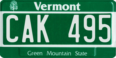 VT license plate CAK495