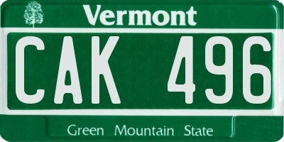 VT license plate CAK496