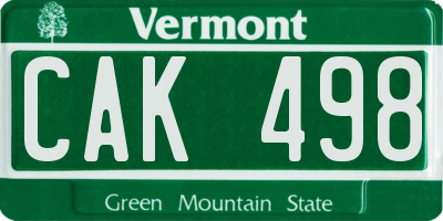 VT license plate CAK498