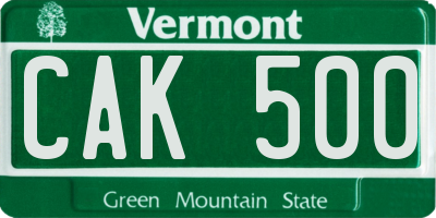 VT license plate CAK500