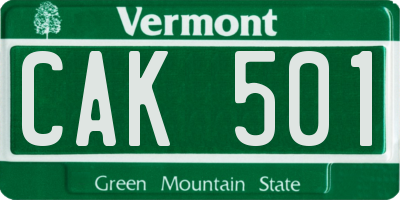 VT license plate CAK501