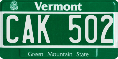 VT license plate CAK502