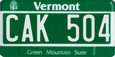 VT license plate CAK504