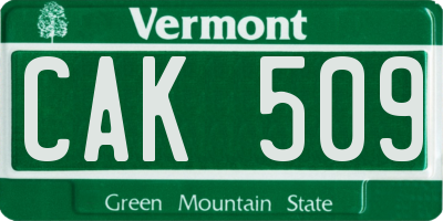VT license plate CAK509