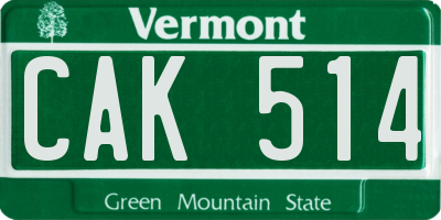 VT license plate CAK514