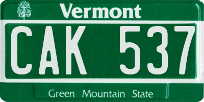 VT license plate CAK537